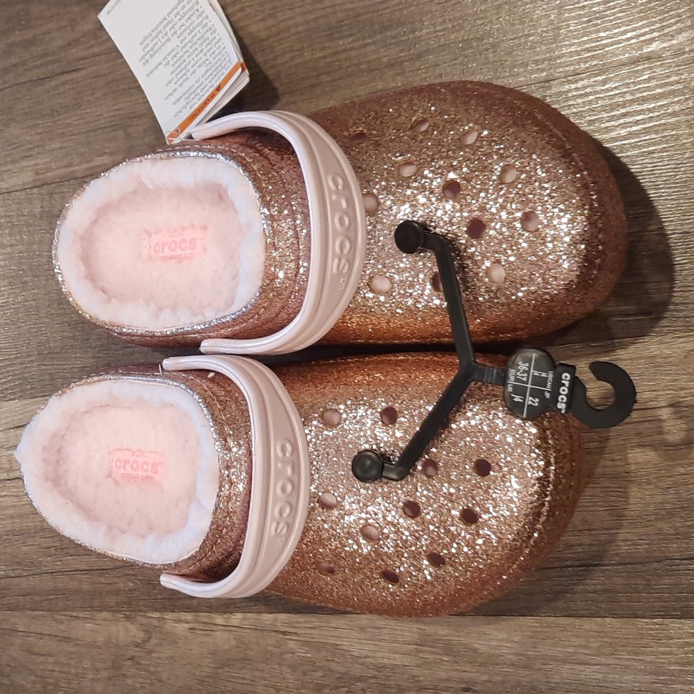 NWT Crocs Classic Lined Glitter Clog K